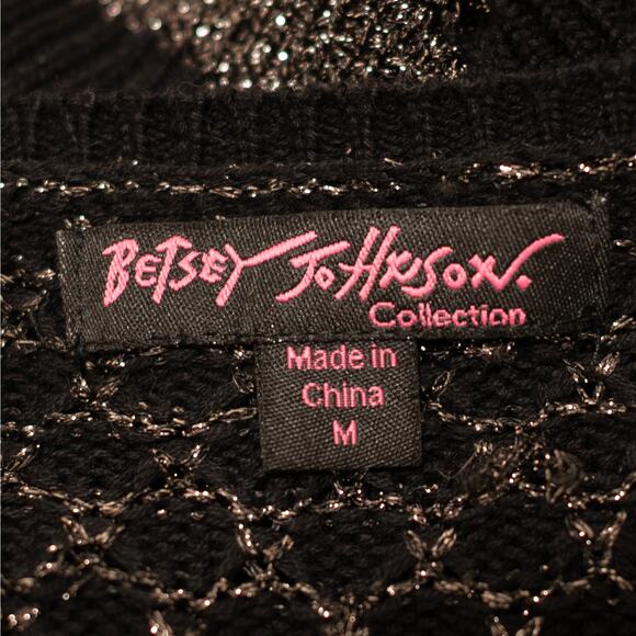 Betsey Johnson Vintage Y2K Cropped Cardigan Black Metallic Ruffle Y2K SZ M - Picture 5 of 6